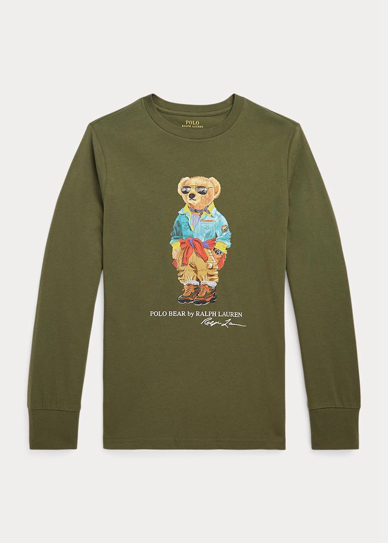 Koszulki Ralph Lauren Chłopięce Oliwkowe 6-14 Lata Polo Bear Cotton Long-Sleeve 390812-UXW